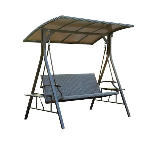 3-Person Metal Outdoor Swing with Adjustable Canopy and Side Table