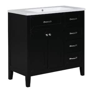 36 in. W Single Sink Freestanding Black Bath Vanity with White Ceramic Top Unassembled