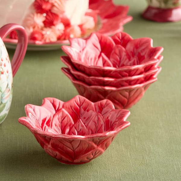 Winter Blooms 3-D Poinsettia Red Ceramic Ice Cream Bowls 12 fl. oz. (Set of 4)