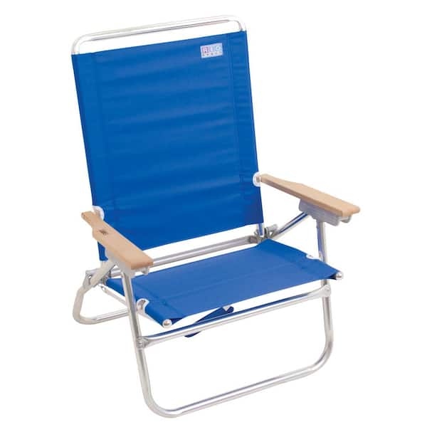 Rio 4-Position Easy In - Easy Out Blue Aluminum Beach Chair with Hardwood Armrests