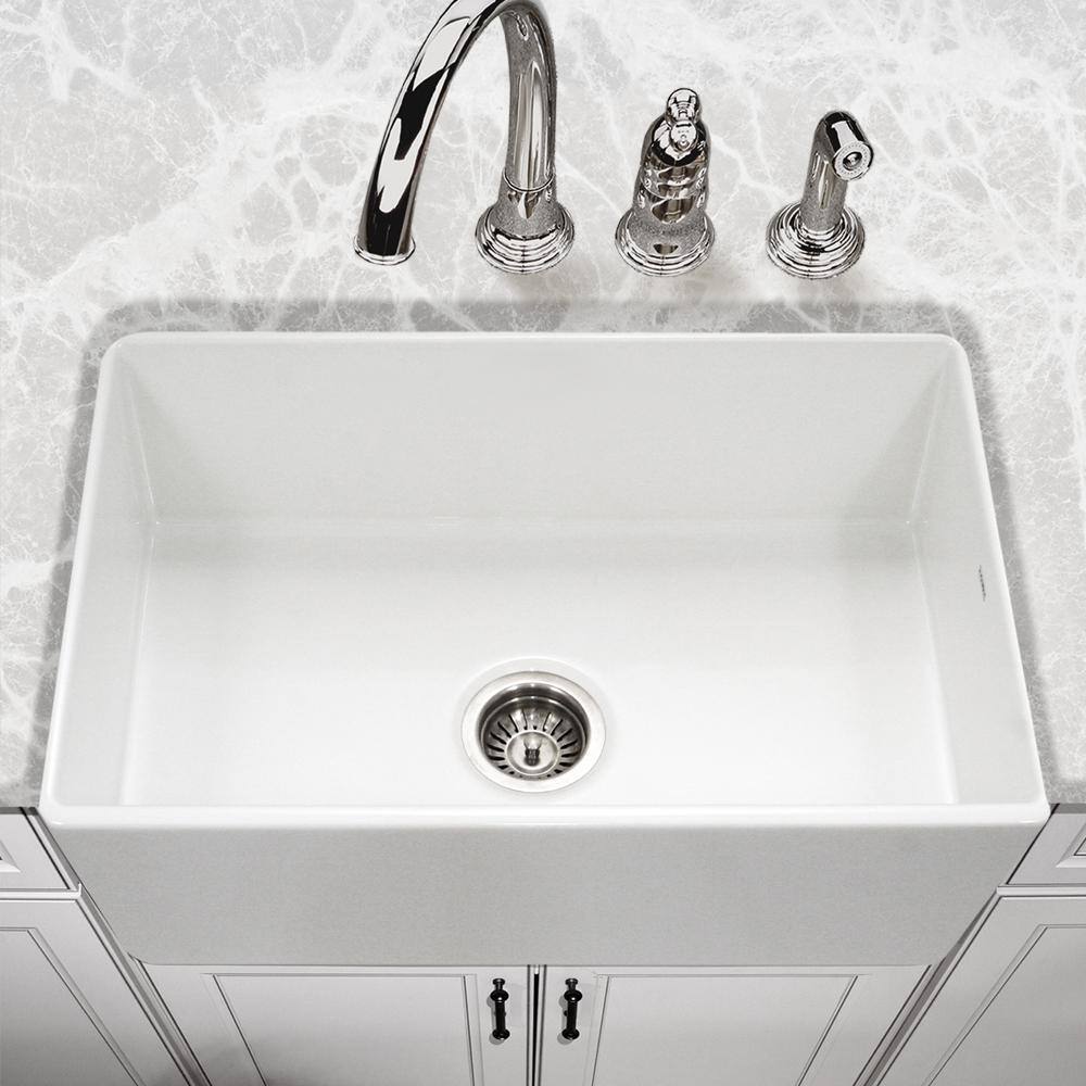 Elegant Farmhouse 30" White Fireclay Undermount Single Bowl Kitchen Sink