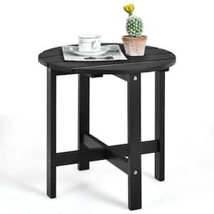 18 in. Black Round Wood Outdoor Patio Side Slat End Coffee Table for Garden