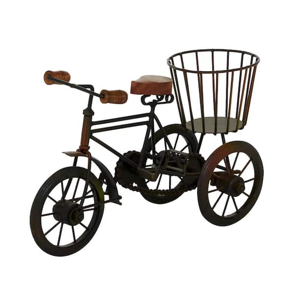 Litton Lane 6 in. x 8 in. Brown Metal Bike Sculpture with Wood Accents