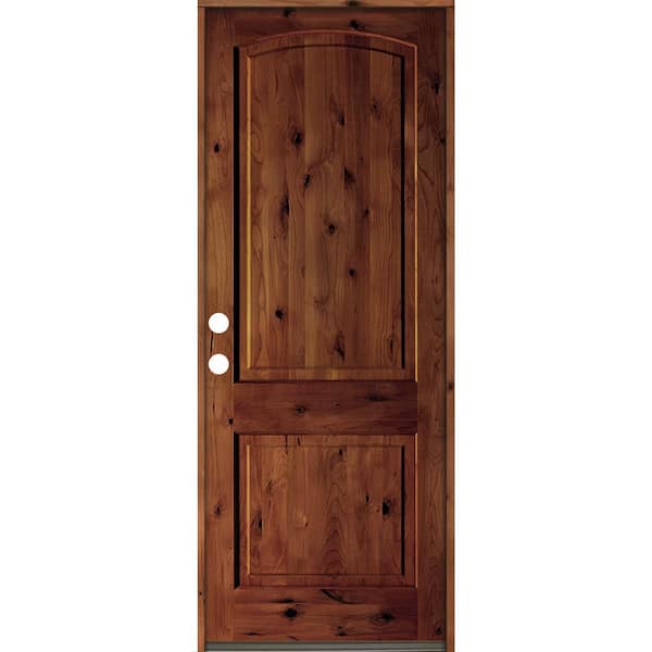 Krosswood Doors 30 in. x 96 in. Rustic Knotty Alder Arch Top Red Chestnut Stain Right-Hand Inswing Wood Single Prehung Front Door