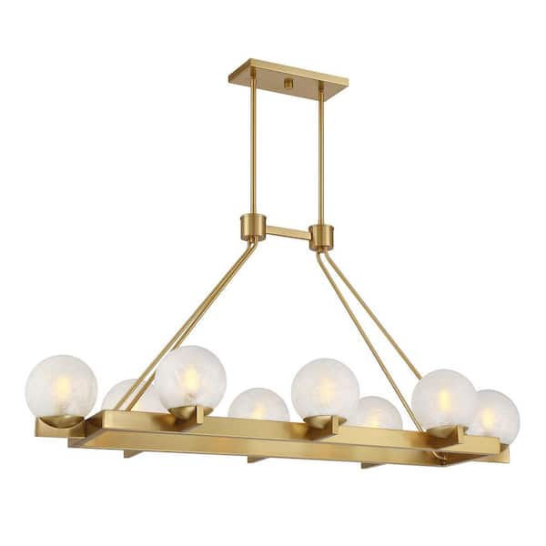 Darien 8-Light Warm Brass Contemporary Linear Chandelier with Orb Ice Glass Shades