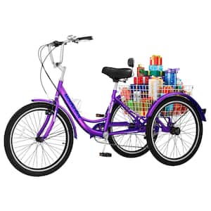 Tricycle 24 in., 3 Wheel 7 Speed Bikes Cruise Trike with Shopping Basket for Adult Tricycle