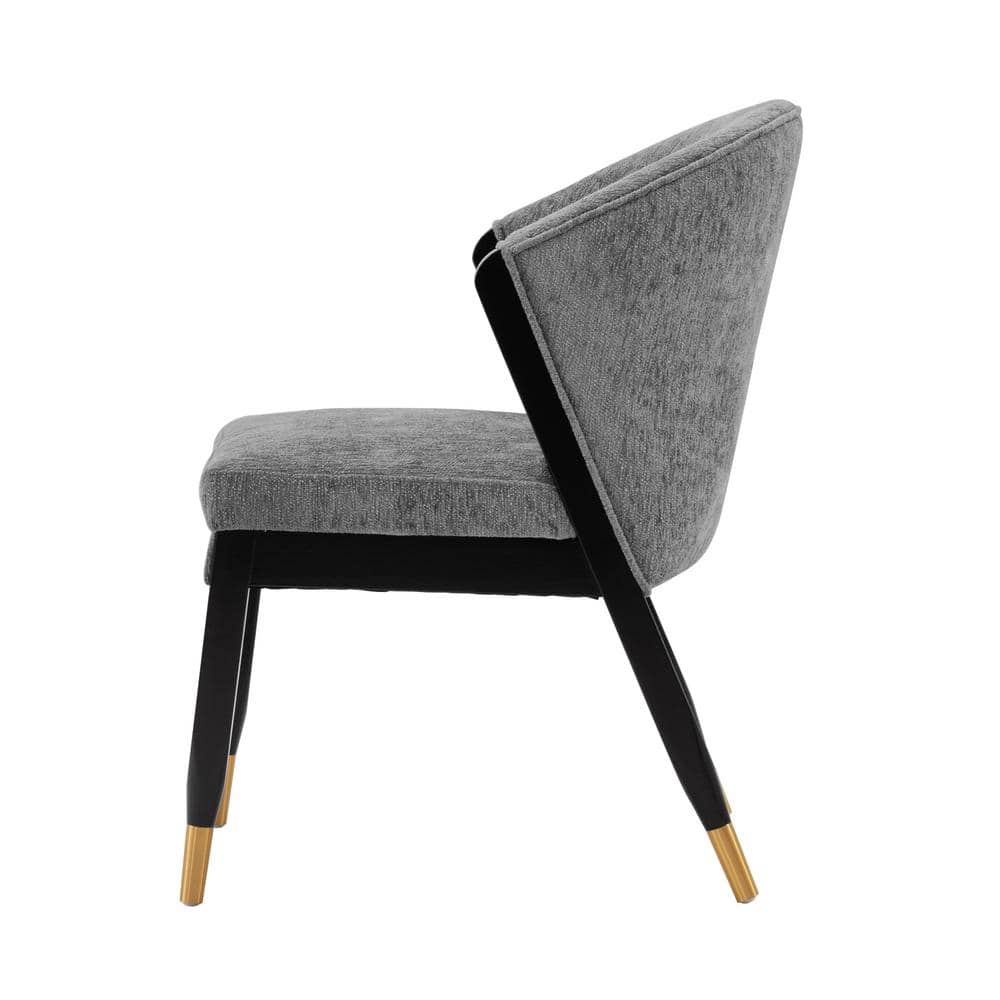 Gray Boucle Upholstered Side Chair with Elm Wood Legs