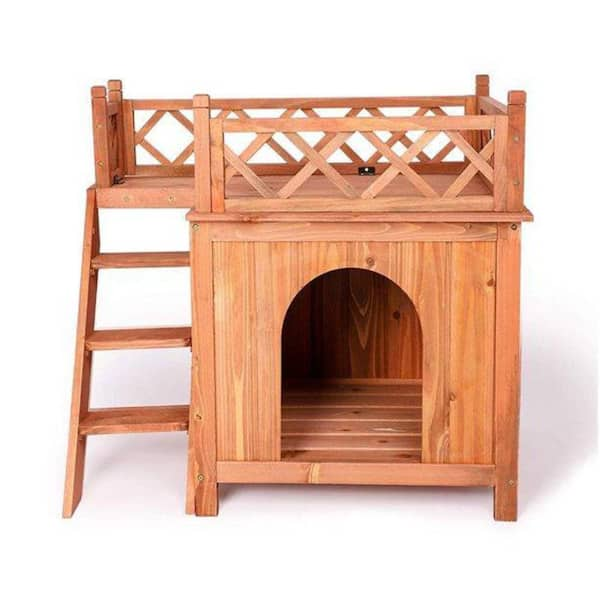 cenadinz Pet Dog House, 2-Story Weather Resistant Wooden Kennel with ...