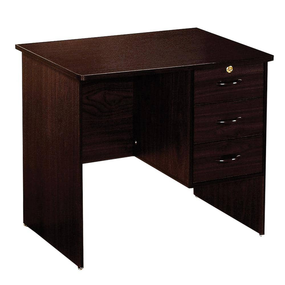 Benjara 24 In. W Espresso Brown 3 Drawer Wooden Computer Desk With Lock ...