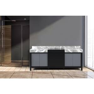 Zilara 84 in x 22 in D Black and Grey Double Bath Vanity and Castle Grey Marble Top