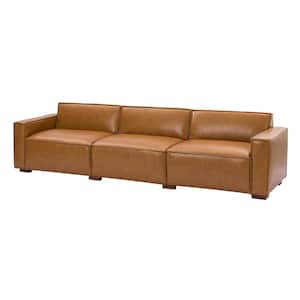 Inachus 110 in.W Square Arm Genuine Leather Modular Straight Sofa in Brown