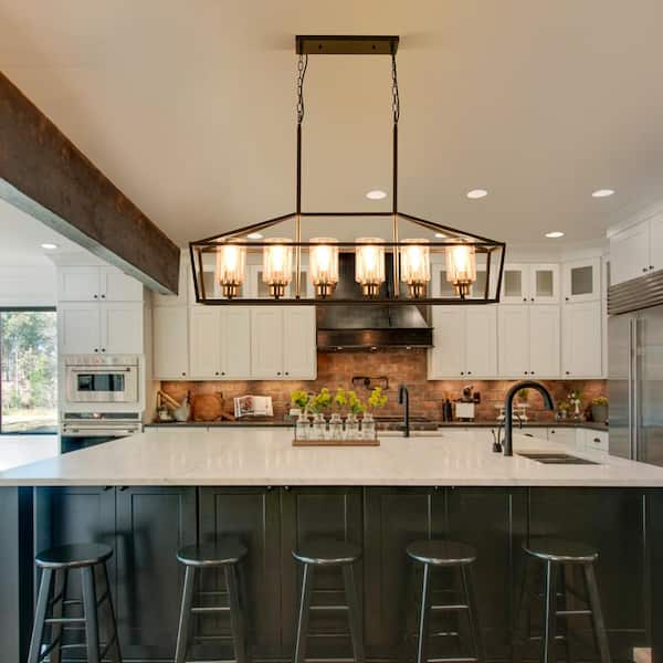 6-Light Hanging Vintage Kitchen Island Chandelier Ceiling Light for Barn Bedroom Hallway Foyer Bar, Black