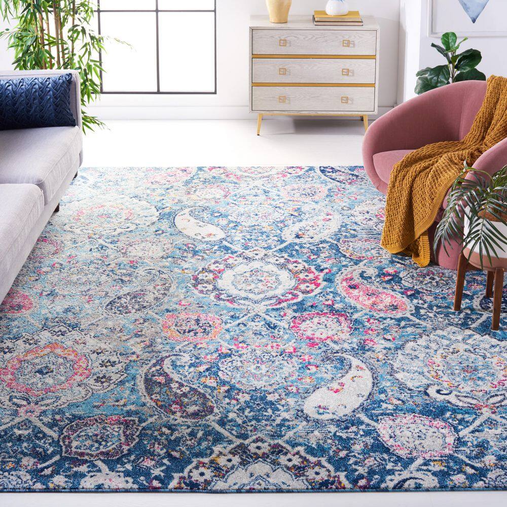 Boho Chic Glam Paisley Bluegrey Square Synthetic Area Rug
