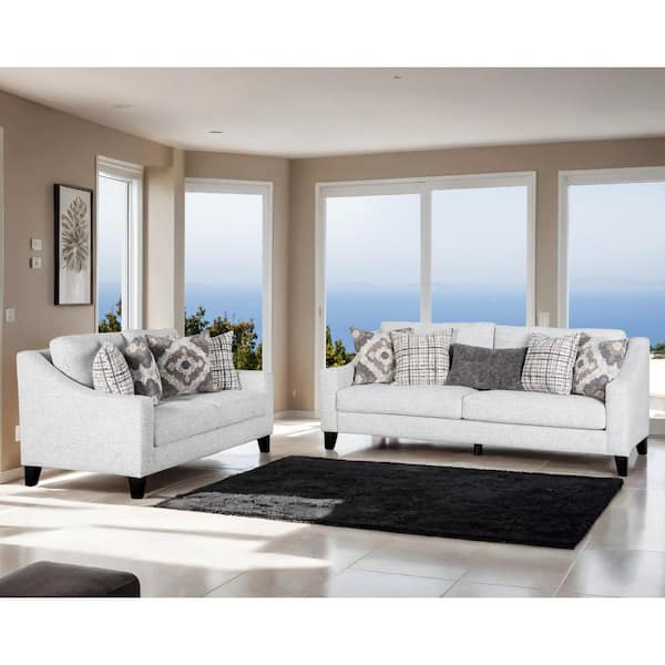 Parbal 2-Piece Off-White Fabric Living Room Set with Track Arms and Loose Back Pillows