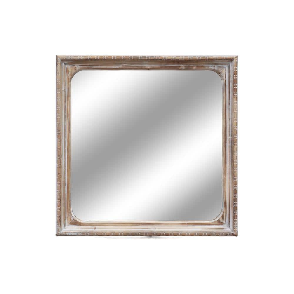Rustic Brown Square Wood Framed Decorative Mirror, 23.6 x 23.6 Inches