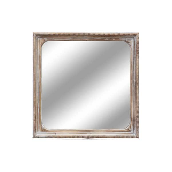 PARISLOFT Brown 23.6 in. W x 23.6 in. H Farmhouse Square Wood Framed Mirror