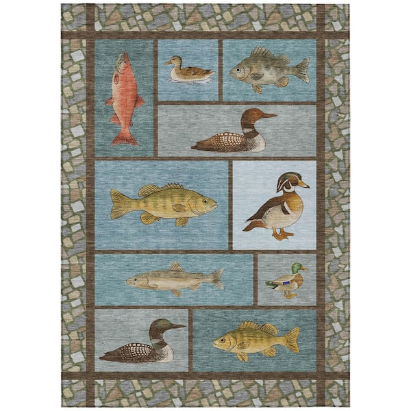 Chantille Machine Washable Indoor/Outdoor Abstract ACN2606 Teal 5 ft. x 7 ft. 6 in. Area Rug