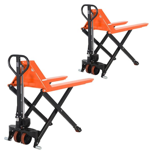 (2-Pack) Manual 31.5 in. High Lifting Pallet Jack 2200 lbs. Scissor Type Hand Pallet Truck Orange 45x27 in. Fork
