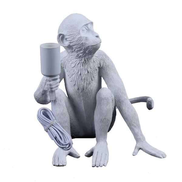 12.5 in. White Retro Decorative Desk Resin Sitting Monkey Table Lamp