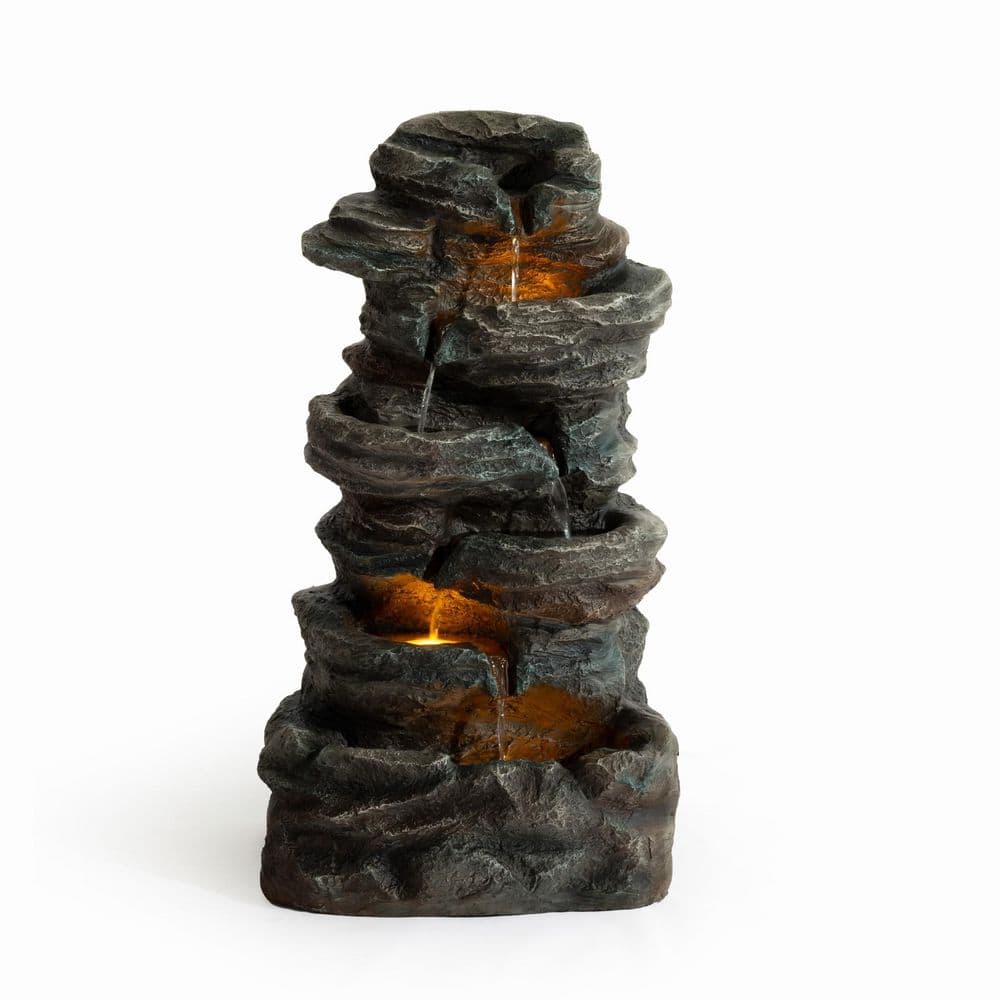 Chitrinee 35 in. 6-Tier Outdoor Resin Cascade Waterfall Fountain with 3 LED Lights, Natural Rock Appearance price history on PriceWatchPro