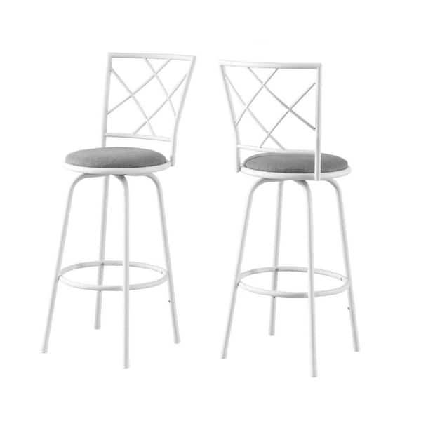 HomeRoots 28.25 in. Gray and White High Back Metal Bar Chair with Upholstery Seat Set of 2