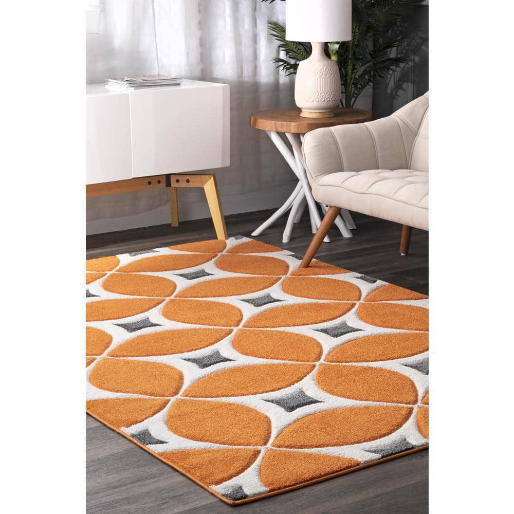 Deep Orange Geometric Tufted Reversible Area Rug 4x6