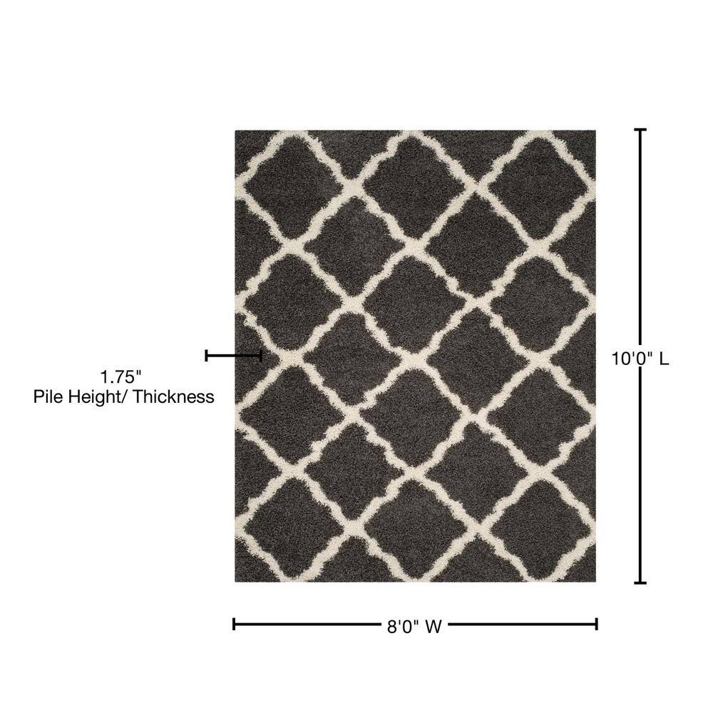 Ivory and Dark Grey High Pile Shag Synthetic Area Rug, 10' x 14'