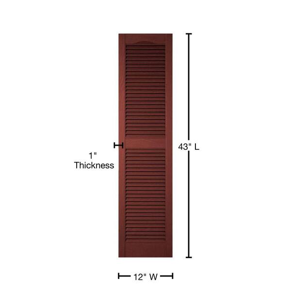 Ekena Millwork LL1S12X04300RD Lifetime Vinyl Standard Cathedral Top Center Mullion with Open Louver Shutters 12 x 43 Burgundy Red