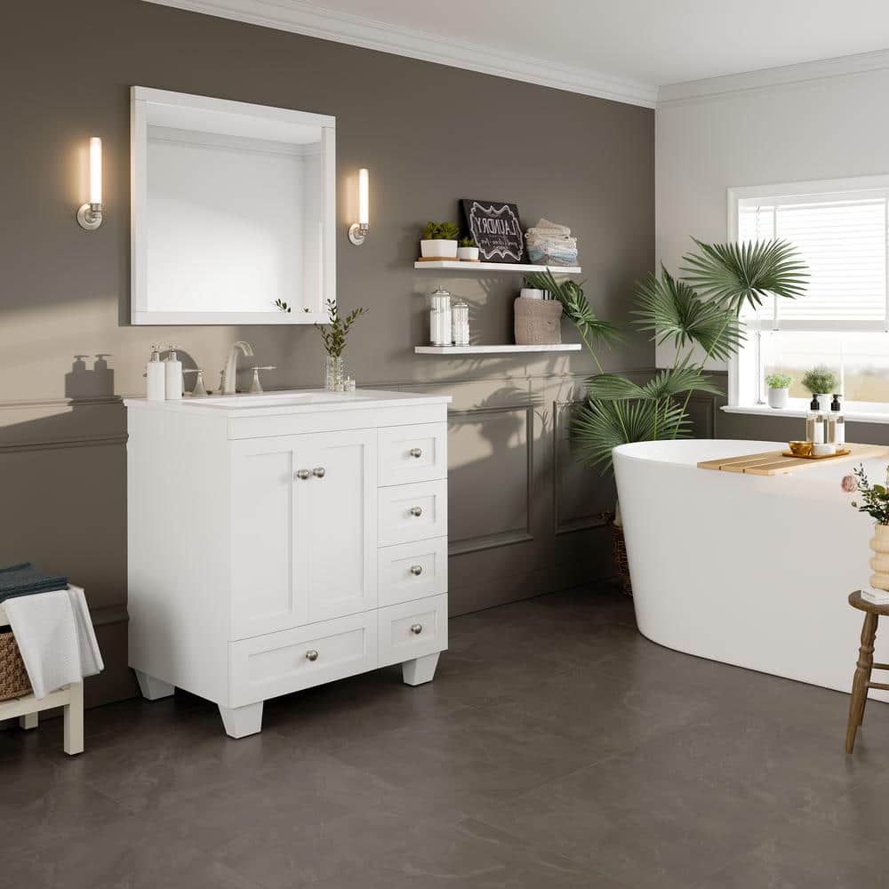 White 30" Bathroom Vanity with Carrara Quartz Top