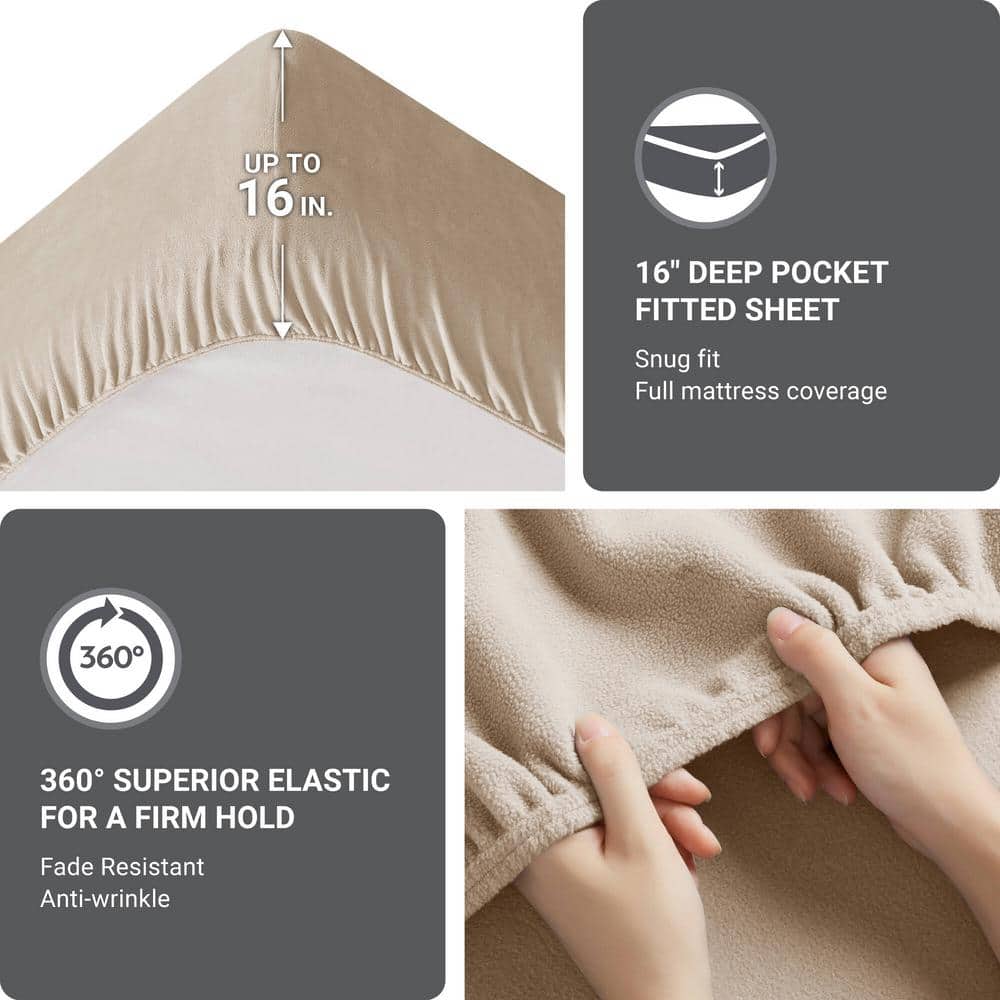 Khaki Twin XL Microfiber Fleece Sheet Set
