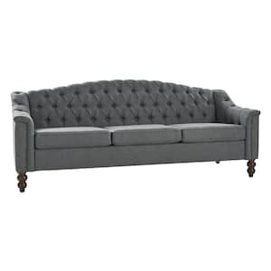 Carmen 83.75 in. W Traditional Polyester Button-Tufted Rectangle Sofa with Slope Arm and Solid Leg in Grey