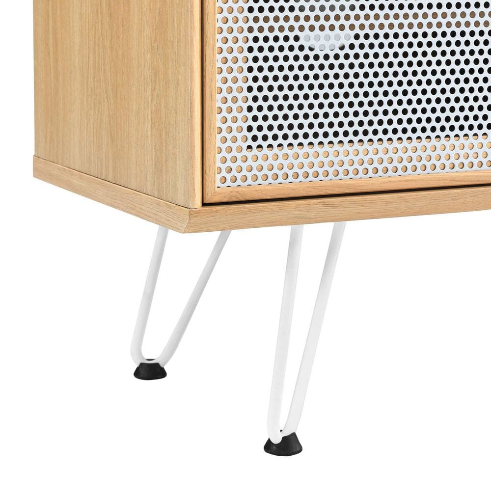 Nomad Oak Wood Grain Laminate TV Stand with White Mesh Doors