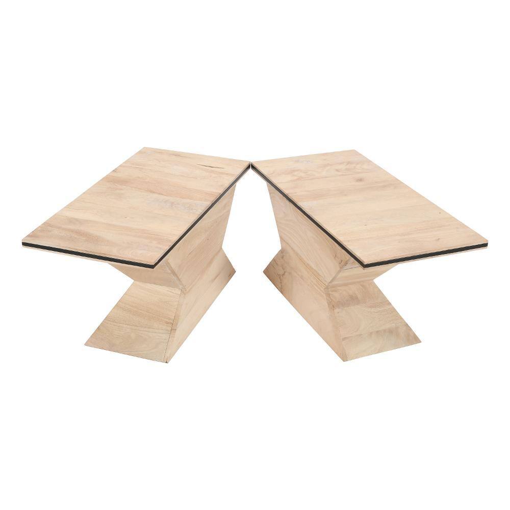 Handcrafted Square Mango Wood and Iron Split Coffee Table