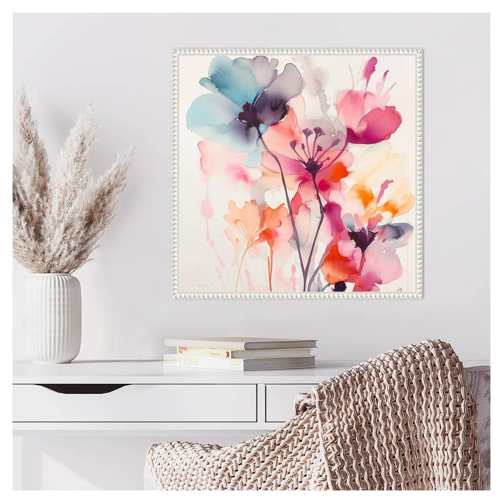 Watercolor Romance I Abstract Floral Canvas Print with White Frame