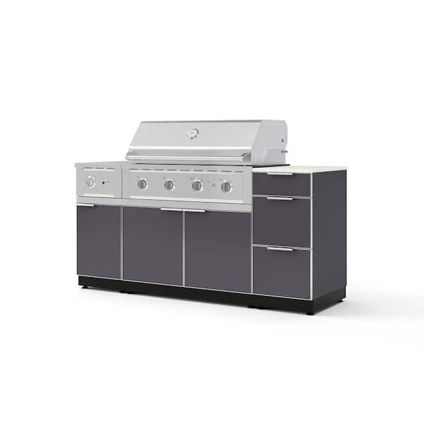 Outdoor Kitchen 6-Piece 5-Burners Propane Grill Island in Gray w/40 in. Performance Grill & Dekton Aeris- Countertop