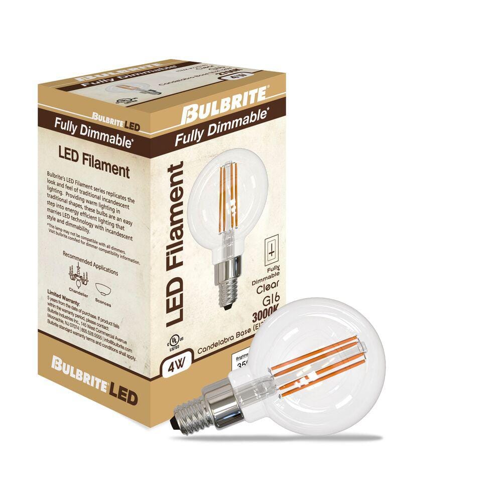 Clear Glass Dimmable LED Filament Candelabra Bulbs Pack of 4