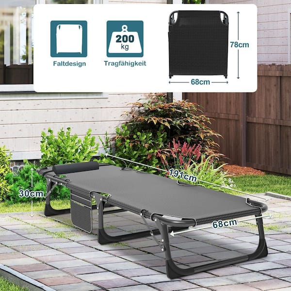 BOZTIY Portable Lounge Chair, Black 5-Fold Sleeping Cots Steel