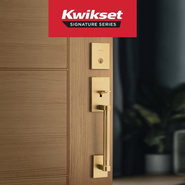 Prava Single Cylinder Keyed Entry Door Handleset with Prava Handle featuring SmartKey Security in Satin Brass