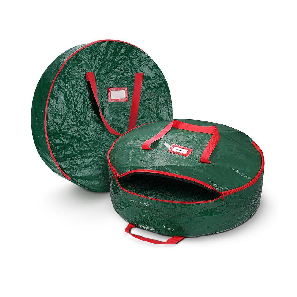 24 in. Artificial Green Water Resistant Christmas Wreath Storage Bag (2-Pack)
