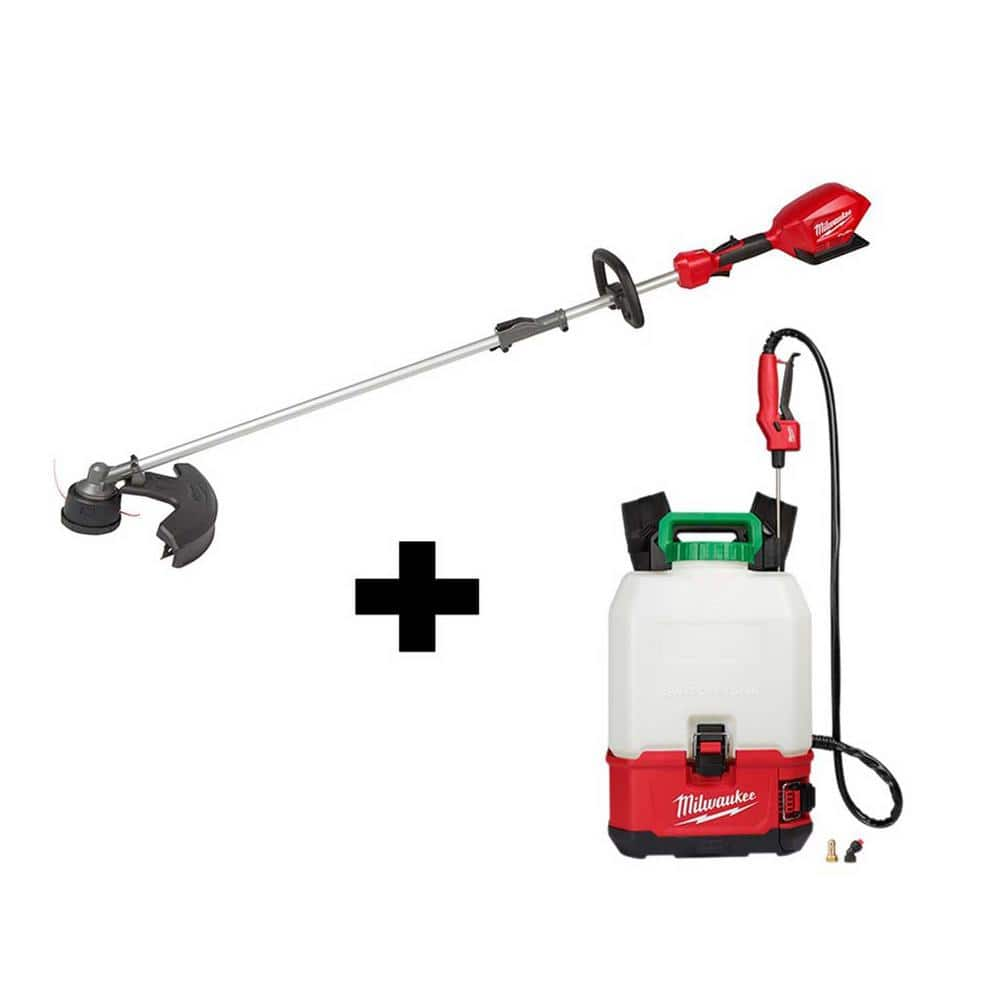 Milwaukee M18 18 Volt Lithium Ion Cordless Switch Tank Backpack Pesticide Sprayer and FUEL QUIK LOK String Grass Trimmer Combo Kit 2825 20ST 2820 20PS