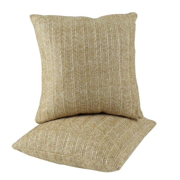 Simulated Straw Weaving 18. in Square Outdoor /Indoor Throw Pillows with Inserts, Color Yellow (2-Pack)