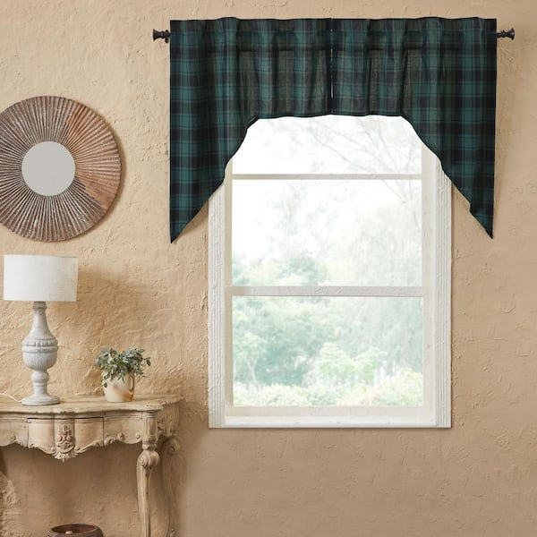 VHC BRANDS Pine Grove 36 in. L Light Filtering Swag Valance in Pine Green Soft Black Pair