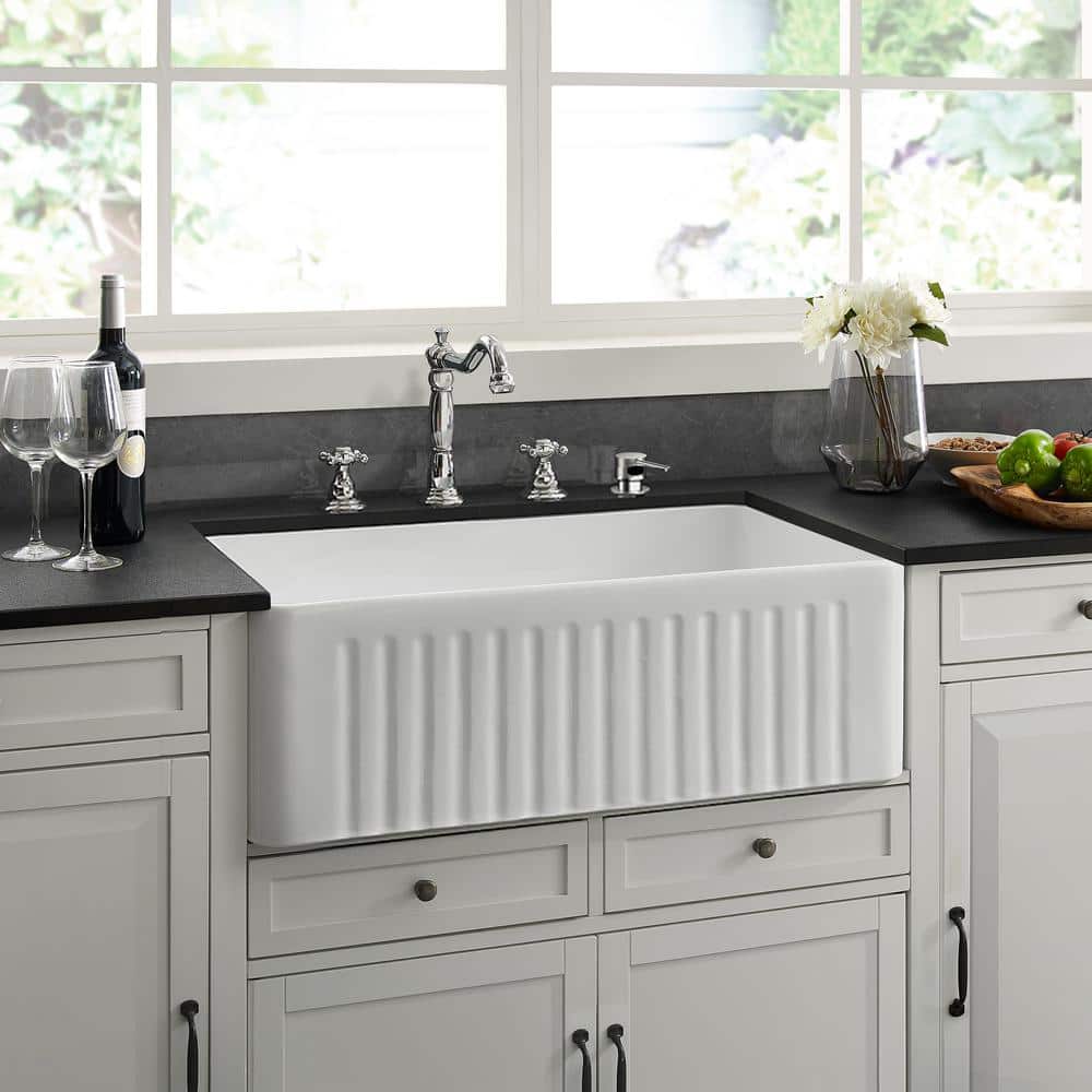 Delice 30 x 18 White Ceramic Farmhouse Kitchen Sink