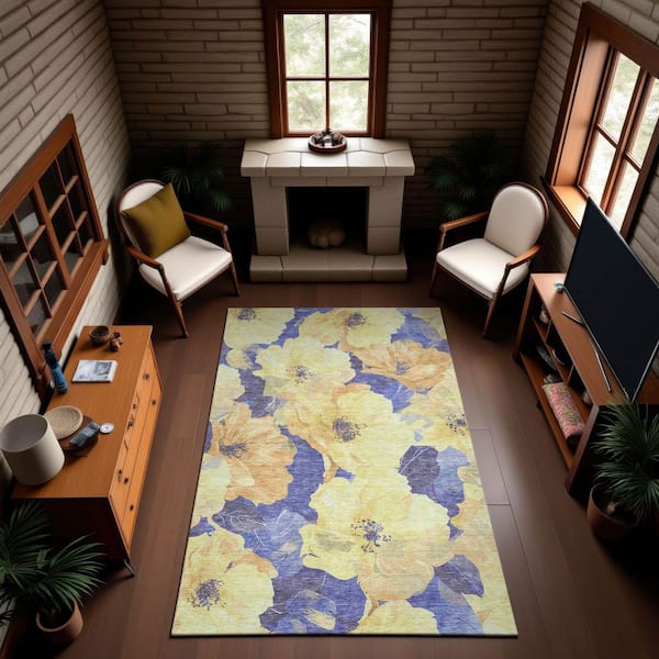Mayfield Premium Machine Washable Abstract AMF1542 Wheat 3 ft. x 5 ft. Area Rug