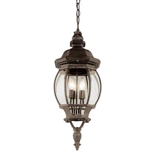 Parsons 4-Light Rust Hanging Outdoor Pendant Light Fixture with Clear Glass