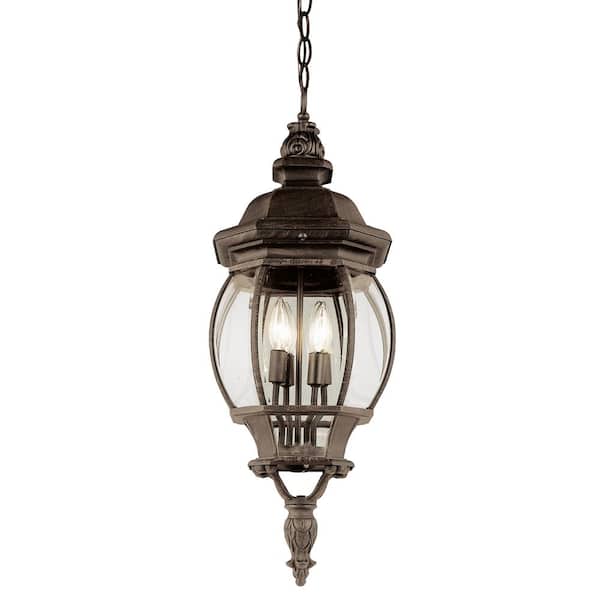 Bel Air Lighting Parsons 4-Light Rust Hanging Outdoor Pendant Light Fixture with Clear Glass