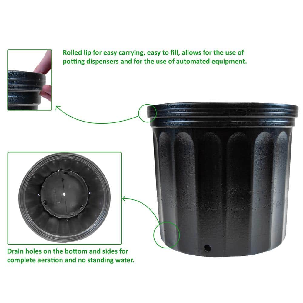 Black 2-Gallon Plastic Nursery Pots with Drainage Holes, Set of 10