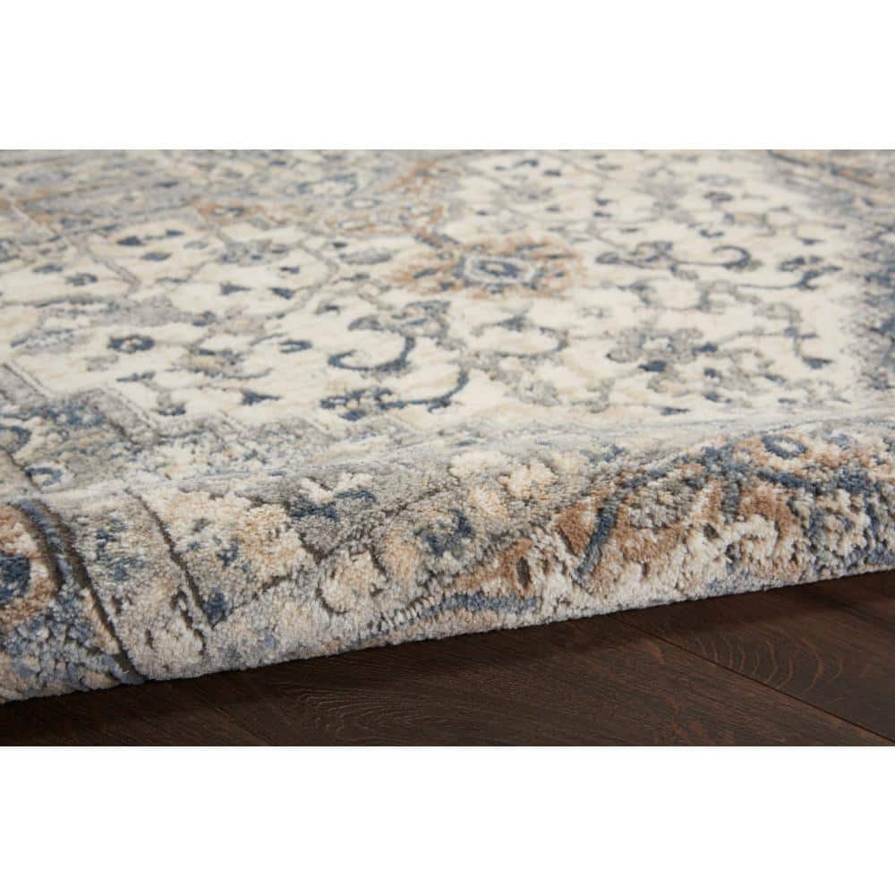Ivory Grey Synthetic Oval Persian Area Rug 12' x 15'