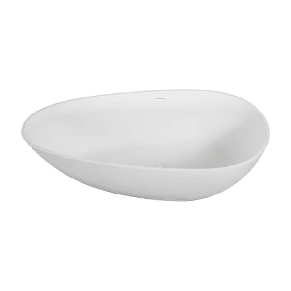 66.93 in. x 33.46 in. Flat Bottom Engineered Stone Resin Freestanding Soaking Bathtub with Center Drain in Matte White