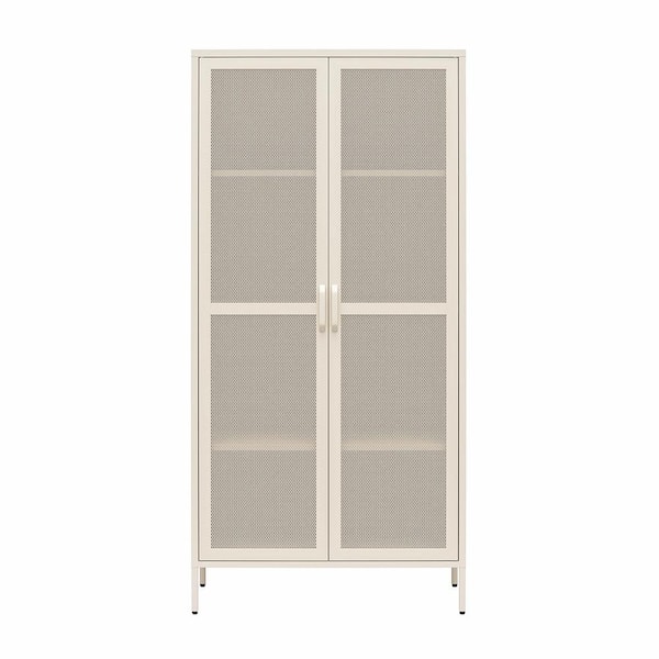 Cache Metal Locker Style Wheeled Storage Cart in Parchment